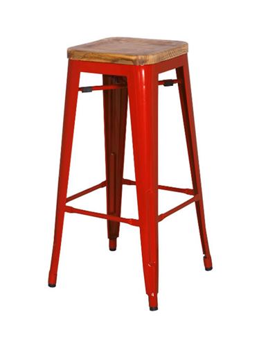 Ghế bar Tolix không tựa mặt gỗ đẹp TL-09 màu đỏ